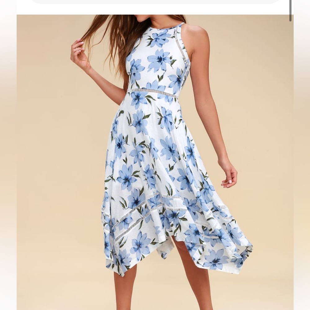 Zahara Blue and White Floral Print Midi Dress nwt XS